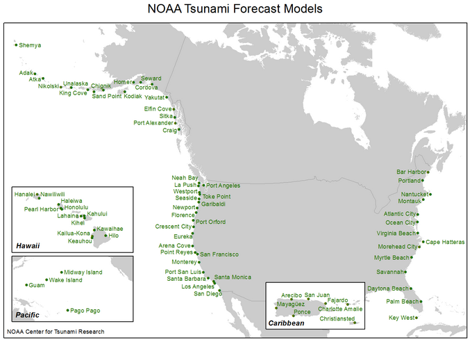 map showing locations of inundation forecast models