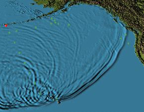 Andreanov tsunami simulated with MOST model - animation