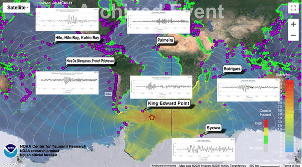 Figure 1. Tsunami model amplitudes and selected coastal sea-level records