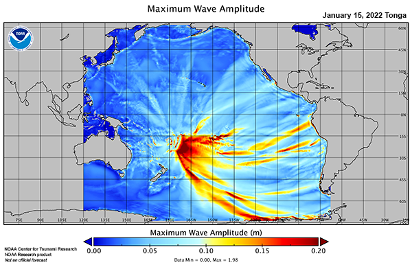 Maximum computed tsunami amplitudes based on the tsunami propagation model